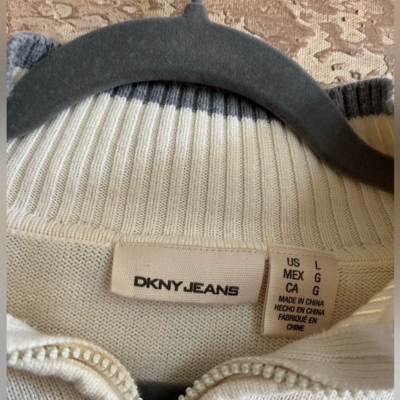 DKNY JEANS  Ivory Logo Embroidered Half-Zip Mock Neck Sweater Vintage Y2K Cotton - Picture 5 of 10